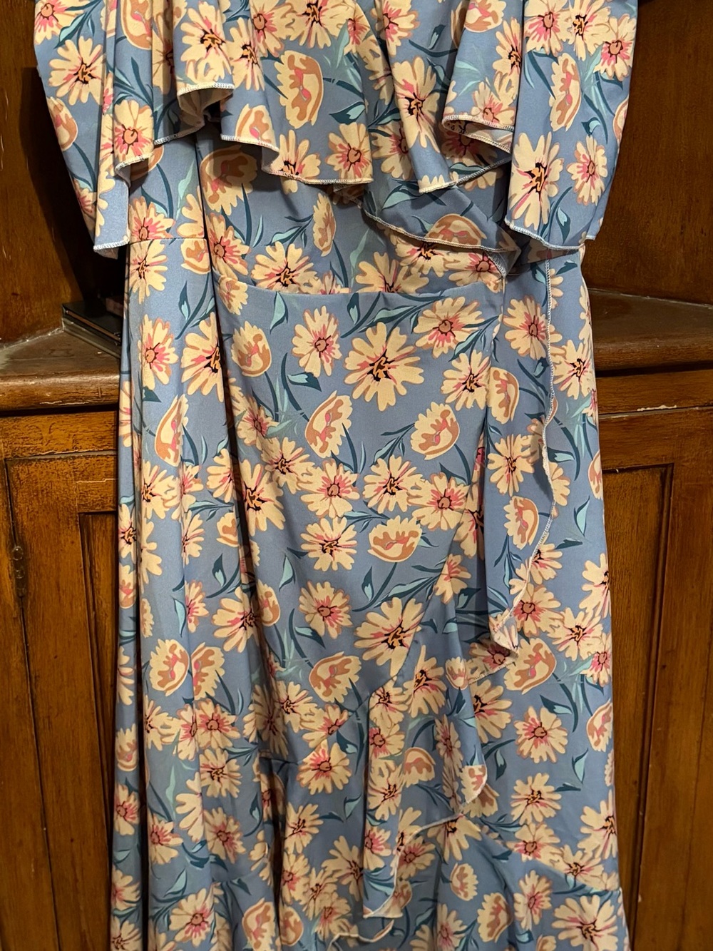 SHEIN Light Blue Floral Ruffle Dress for Girls